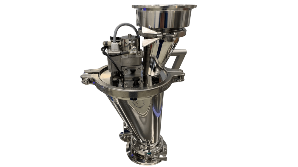 Vezin Sampler designed for collecting representative samples from vertically falling bulk materials in industrial processes.