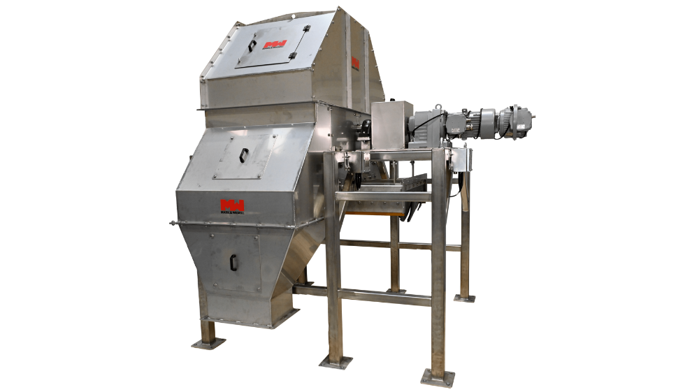 Cross-Belt Sampler (CBS) machine extracting material sample from conveyor belt in an industrial setting