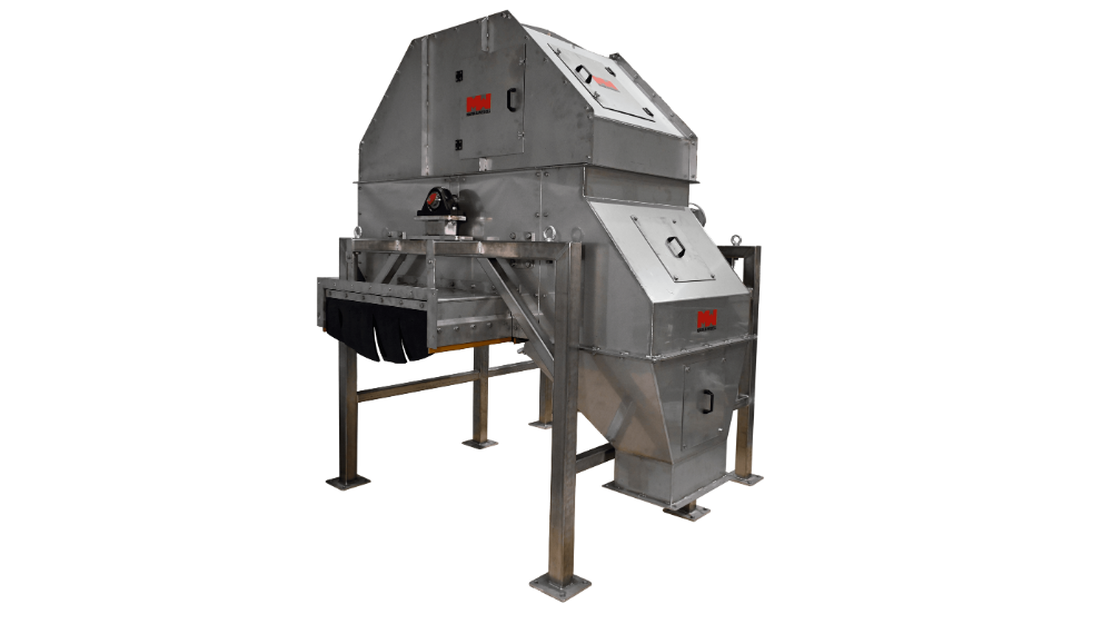 Cross-Belt Sampler (CBS) machine extracting material sample from conveyor belt in an industrial setting