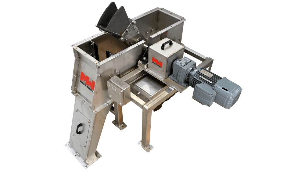 Cross-Belt Sampler (CBS) machine extracting material sample from conveyor belt in an industrial setting