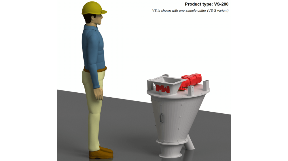 Vezin Sampler designed for collecting representative samples from vertically falling bulk materials in industrial processes.