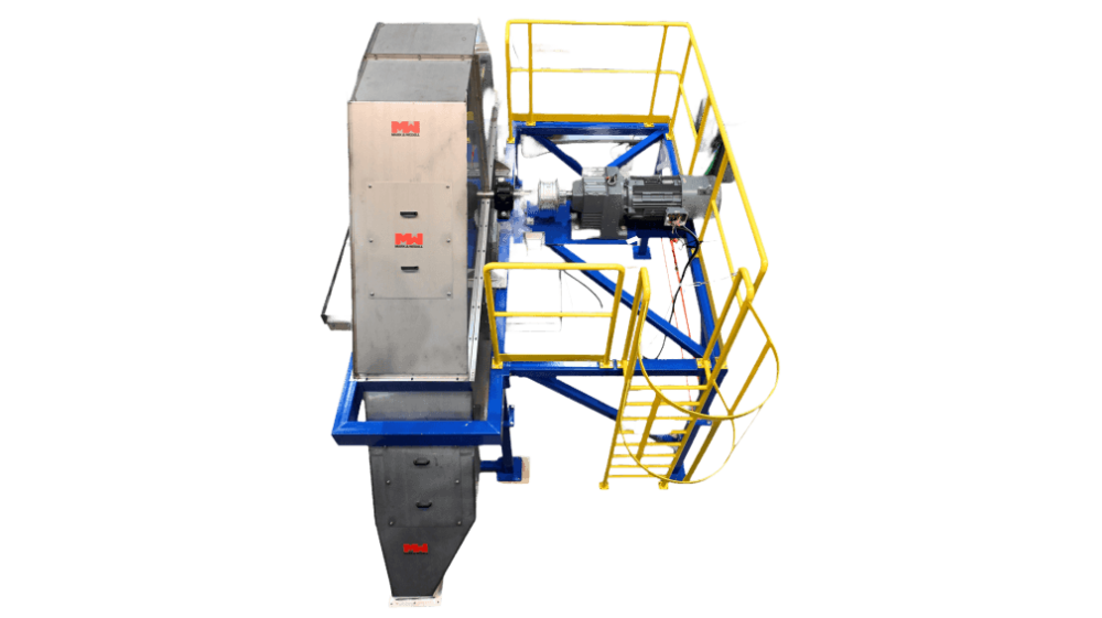 Cross-Belt Sampler (CBS) machine extracting material sample from conveyor belt in an industrial setting